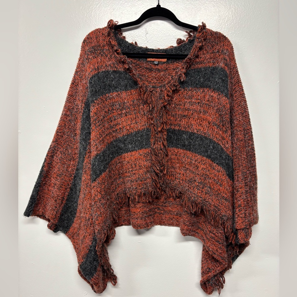 Scully Knit Orange Gray Western Poncho Size OS
